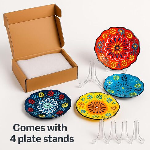 4-Piece 5-Inch Handmade Turkish Ceramic Plate Set – Wall & Table Decor & Jewelry/Ring Dish – Decorative Rings & Jewelry Tray Set in Kuwait