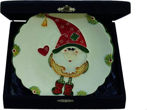 Anka Handcrafts - Christmas Home Decors - Santa's Dwarves - Handmade & Handpainted Ceramic Plates with Unique Embossed Surface – w Navy Int. Velvet Case – Christmas for Homes 760 in Saudi Arabia