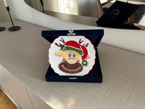 Anka Handcrafts - Christmas Home Decors - Santa's Reindeer - Handmade & Handpainted Ceramic Plates with Unique Embossed Surface – w Navy Int. Velvet Case – Christmas for Homes 756 in Saudi Arabia