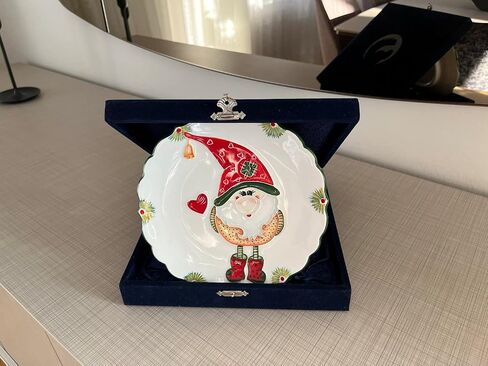 Anka Handcrafts - Christmas Home Decors - Santa's Dwarves - Handmade & Handpainted Ceramic Plates with Unique Embossed Surface – w Navy Int. Velvet Case – Christmas for Homes 760 in Saudi Arabia
