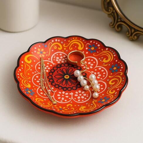 4-Piece 5-Inch Handmade Turkish Ceramic Plate Set – Wall & Table Decor & Jewelry/Ring Dish – Decorative Rings & Jewelry Tray Set in Kuwait