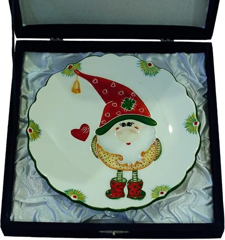 Anka Handcrafts - Christmas Home Decors - Santa's Dwarves - Handmade & Handpainted Ceramic Plates with Unique Embossed Surface – w Navy Int. Velvet Case – Christmas for Homes 760 in Saudi Arabia