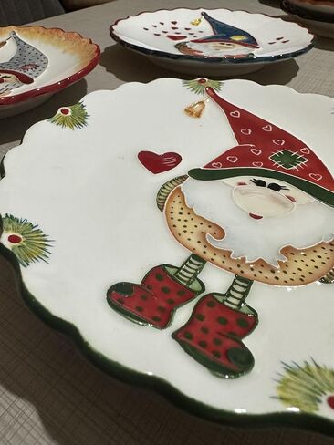 Anka Handcrafts - Christmas Home Decors - Santa's Dwarves - Handmade & Handpainted Ceramic Plates with Unique Embossed Surface – w Navy Int. Velvet Case – Christmas for Homes 760 in Saudi Arabia
