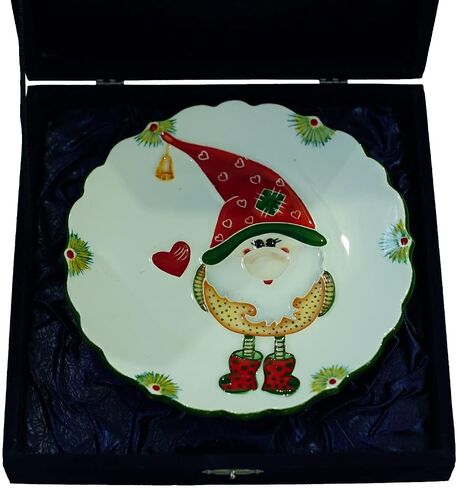 Anka Handcrafts - Christmas Home Decors - Santa's Dwarves - Handmade & Handpainted Ceramic Plates with Unique Embossed Surface – w Navy Int. Velvet Case – Christmas for Homes 760 in Saudi Arabia