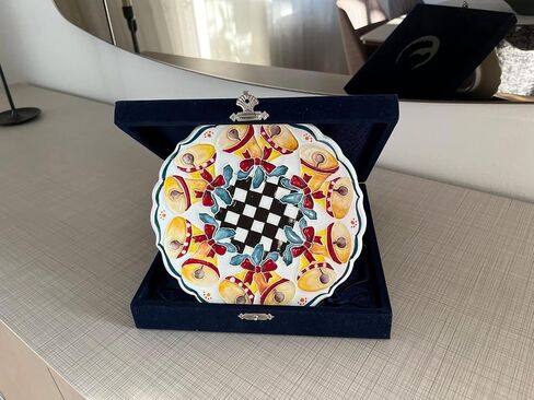 Anka Handcrafts - ديكورات منزلية لعيد الميلاد - أجراس عيد الميلاد - ألواح سيراميك مصنوعة يدويًا ومرسومة يدويًا مع سطح منقوش فريد - مع اللون الأزرق الداكن. حالة مخملية – عيد الميلاد للمنازل 746 in Saudi Arabia