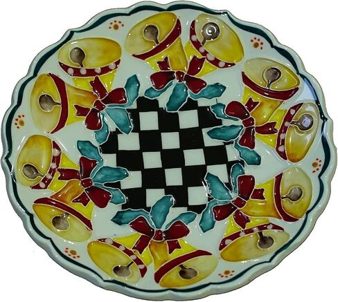 Anka Handcrafts - ديكورات منزلية لعيد الميلاد - أجراس عيد الميلاد - ألواح سيراميك مصنوعة يدويًا ومرسومة يدويًا مع سطح منقوش فريد - مع اللون الأزرق الداكن. حالة مخملية – عيد الميلاد للمنازل 746 in Saudi Arabia