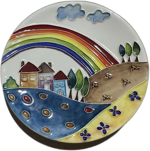 Anka Handcrafts - Ceramic Home Decors – Rainbow - Handmade & Handpainted Ceramic Plates with Unique Embossed Surface – w Navy Int. Velvet Case – The Landscape Plate Set for Joyful Homes 781 in Saudi Arabia