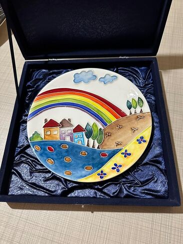 Anka Handcrafts - Ceramic Home Decors – Rainbow - Handmade & Handpainted Ceramic Plates with Unique Embossed Surface – w Navy Int. Velvet Case – The Landscape Plate Set for Joyful Homes 781 in Saudi Arabia