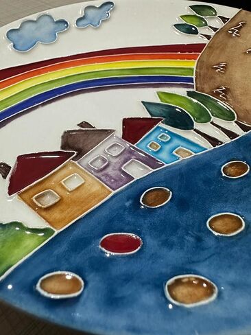 Anka Handcrafts - Ceramic Home Decors – Rainbow - Handmade & Handpainted Ceramic Plates with Unique Embossed Surface – w Navy Int. Velvet Case – The Landscape Plate Set for Joyful Homes 781 in Saudi Arabia