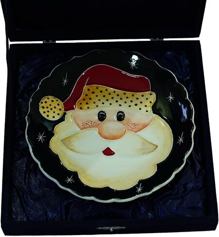 Anka Handcrafts - Christmas Home Decors – Tonton Santa Claus - Handmade & Handpainted Ceramic Plates with Unique Embossed Surface – w Navy Int. Velvet Case – Christmas for Homes 775 in Saudi Arabia