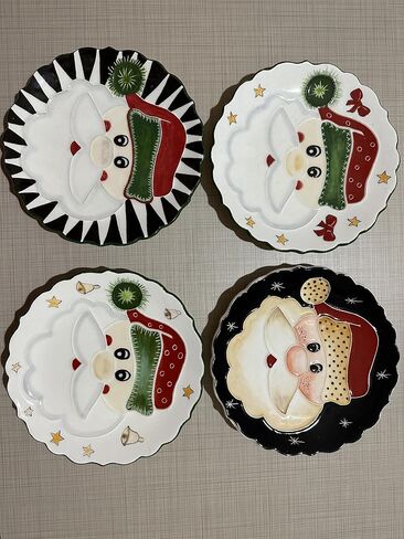 Anka Handcrafts - Christmas Home Decors – Tonton Santa Claus - Handmade & Handpainted Ceramic Plates with Unique Embossed Surface – w Navy Int. Velvet Case – Christmas for Homes 775 in Saudi Arabia