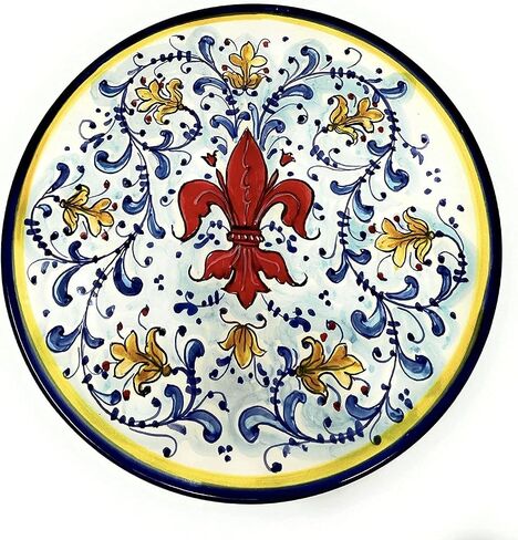 CERAMICHE D'ARTE PARRINI - طبق فخار فني من السيراميك الإيطالي طبق مسطح مطلي يدويًا بزنبق مزخرف صنع في توسكان إيطاليا in Kuwait