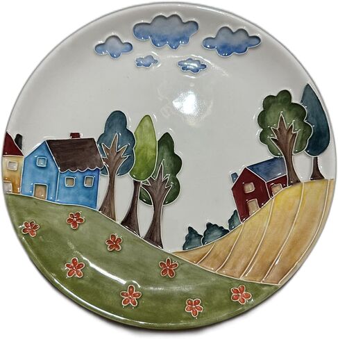 Anka Handcrafts - Ceramic Home Decors – Prairie - Handmade & Handpainted Ceramic Plates with Unique Embossed Surface – w Navy Int. Velvet Case – The Landscape Plate Set for Joyful Homes 784 in Saudi Arabia
