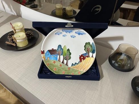 Anka Handcrafts - Ceramic Home Decors – Prairie - Handmade & Handpainted Ceramic Plates with Unique Embossed Surface – w Navy Int. Velvet Case – The Landscape Plate Set for Joyful Homes 784 in Saudi Arabia