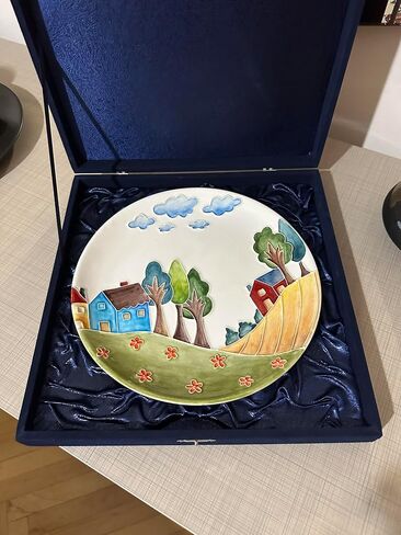Anka Handcrafts - Ceramic Home Decors – Prairie - Handmade & Handpainted Ceramic Plates with Unique Embossed Surface – w Navy Int. Velvet Case – The Landscape Plate Set for Joyful Homes 784 in Saudi Arabia