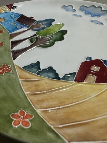 Anka Handcrafts - Ceramic Home Decors – Prairie - Handmade & Handpainted Ceramic Plates with Unique Embossed Surface – w Navy Int. Velvet Case – The Landscape Plate Set for Joyful Homes 784 in Saudi Arabia