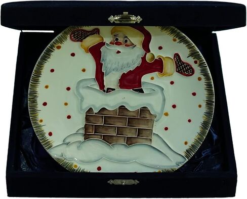 Anka Handcrafts - Christmas Home Decors – Santa in Chimney - Handmade & Handpainted Ceramic Plates with Unique Embossed Surface – w Navy Int. Velvet Case – Christmas for Homes 779 in Saudi Arabia