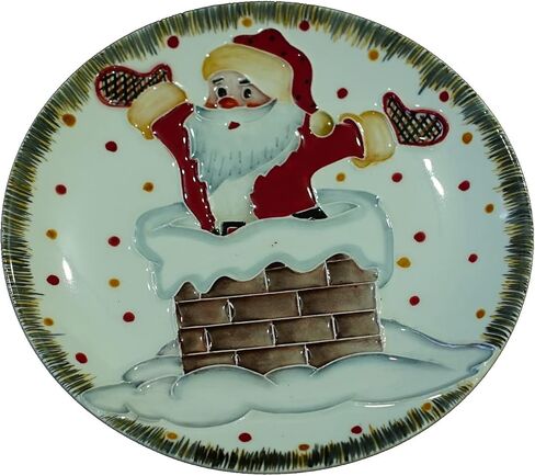 Anka Handcrafts - Christmas Home Decors – Santa in Chimney - Handmade & Handpainted Ceramic Plates with Unique Embossed Surface – w Navy Int. Velvet Case – Christmas for Homes 779 in Saudi Arabia