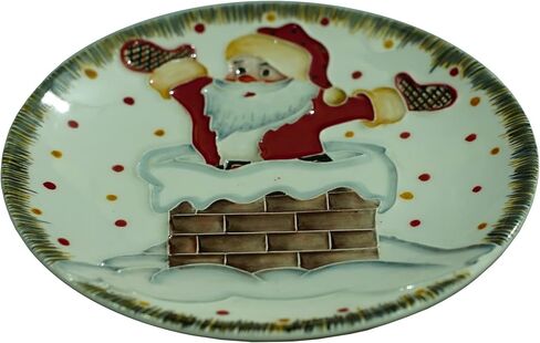 Anka Handcrafts - Christmas Home Decors – Santa in Chimney - Handmade & Handpainted Ceramic Plates with Unique Embossed Surface – w Navy Int. Velvet Case – Christmas for Homes 779 in Saudi Arabia
