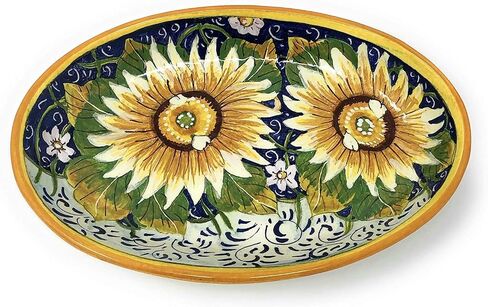 CERAMICHE D'ARTE PARRINI - صينية فخارية من السيراميك الإيطالي لوحة عباد الشمس بلو مرسومة يدويًا صنع في إيطاليا توسكانا in Kuwait