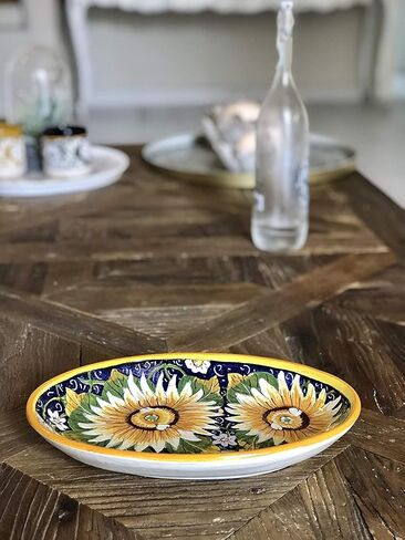 CERAMICHE D'ARTE PARRINI - صينية فخارية من السيراميك الإيطالي لوحة عباد الشمس بلو مرسومة يدويًا صنع في إيطاليا توسكانا in Kuwait
