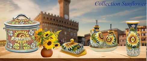 CERAMICHE D'ARTE PARRINI - صينية فخارية من السيراميك الإيطالي لوحة عباد الشمس بلو مرسومة يدويًا صنع في إيطاليا توسكانا in Kuwait