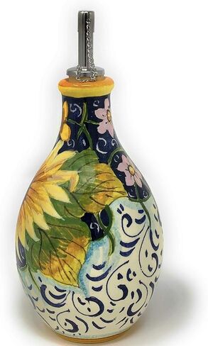 CERAMICHE D'ARTE PARRINI - Italian Ceramic Art Pottery Cruet Vinegar Decorated Sunflower Hand Painted Made in ITALY Tuscan in Kuwait