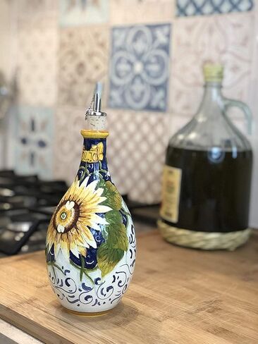 CERAMICHE D'ARTE PARRINI - Italian Ceramic Art Pottery Cruet Vinegar Decorated Sunflower Hand Painted Made in ITALY Tuscan in Kuwait