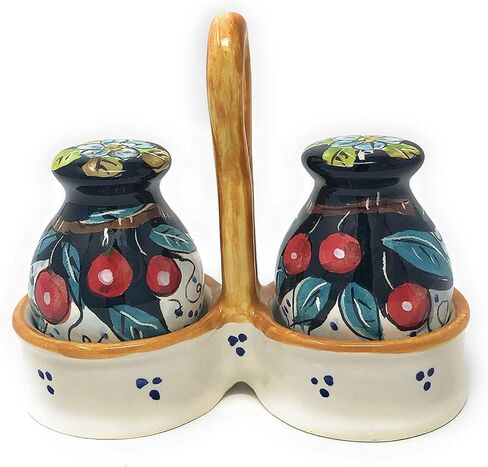 CERAMICHE D'ARTE PARRINI - Italian Ceramic Pottery Set Salt and Pepper Shakers Pots Art Pottery Hand Painted Pattern Fruits Made in ITALY Tuscan Florence in Saudi Arabia