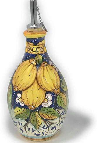 CERAMICHE D'ARTE PARRINI - موزع زجاجات إبريق زجاجي من الفخار والخل والسيراميك الإيطالي مطلي يدويًا ومزخرف بثلاثة ليمونات صنع في توسكان إيطاليا in Kuwait