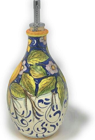 CERAMICHE D'ARTE PARRINI - موزع زجاجات إبريق زجاجي من الفخار والخل والسيراميك الإيطالي مطلي يدويًا ومزخرف بثلاثة ليمونات صنع في توسكان إيطاليا in Kuwait