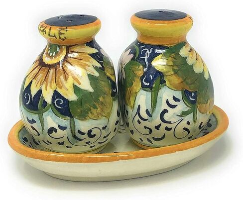 CERAMICHE D'ARTE PARRINI - مجموعة السيراميك الإيطالي الملح والفلفل الهزازات الأواني الفخارية الفنية مرسومة يدويًا ومزخرفة بعباد الشمس باللون الأزرق صنع في إيطاليا توسكان in Kuwait