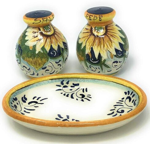 CERAMICHE D'ARTE PARRINI - مجموعة السيراميك الإيطالي الملح والفلفل الهزازات الأواني الفخارية الفنية مرسومة يدويًا ومزخرفة بعباد الشمس باللون الأزرق صنع في إيطاليا توسكان in Kuwait