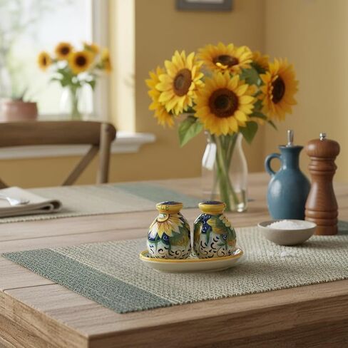 CERAMICHE D'ARTE PARRINI - مجموعة السيراميك الإيطالي الملح والفلفل الهزازات الأواني الفخارية الفنية مرسومة يدويًا ومزخرفة بعباد الشمس باللون الأزرق صنع في إيطاليا توسكان in Kuwait