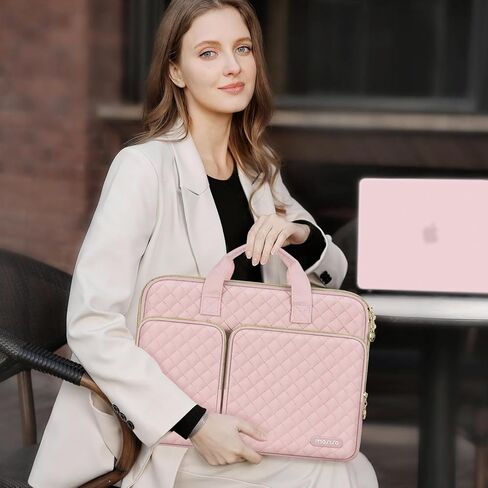 حافظة كمبيوتر محمول واقية من MOSISO 360 متوافقة مع جهاز MacBook Air/Pro، جهاز كمبيوتر محمول مقاس 13-13.3 بوصة، متوافقة مع جهاز MacBook Pro 14 M3 M2 M1 2023-2021، حقيبة مبطنة مربعة مع جيبين ومقبض وحزام، وردي طباشيري in Kuwait