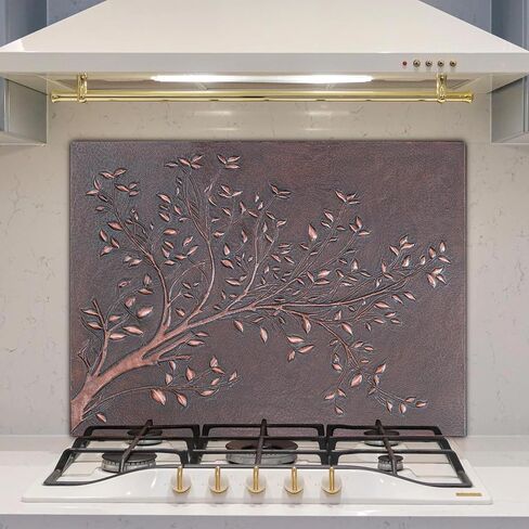 Handmade Copper Kitchen Backsplash Tiles, Tree Branches with Leaves Kitchen Backsplash, Custom Copper Backsplash Panel, Custom Stove Splashback Tile, Indoor Outdoor Wall Decor (Copper) in Saudi Arabia