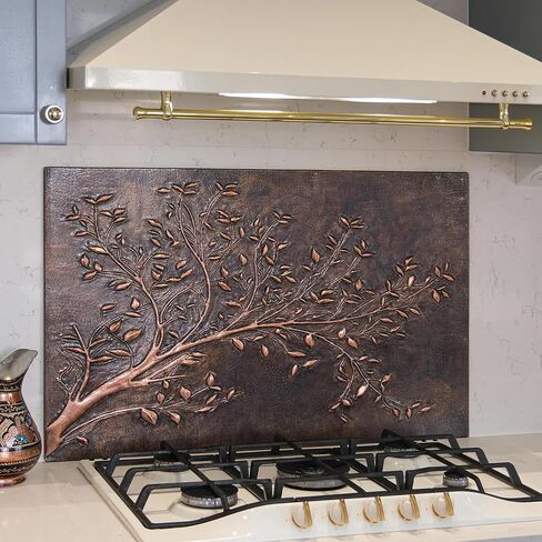 Handmade Copper Kitchen Backsplash Tiles, Tree Branches with Leaves Kitchen Backsplash, Custom Copper Backsplash Panel, Custom Stove Splashback Tile, Indoor Outdoor Wall Decor (Copper) in Saudi Arabia