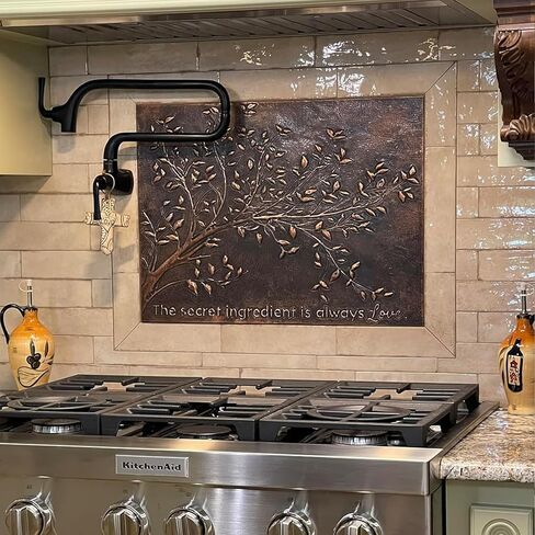 Handmade Copper Kitchen Backsplash Tiles, Tree Branches with Leaves Kitchen Backsplash, Custom Copper Backsplash Panel, Custom Stove Splashback Tile, Indoor Outdoor Wall Decor (Copper) in Saudi Arabia