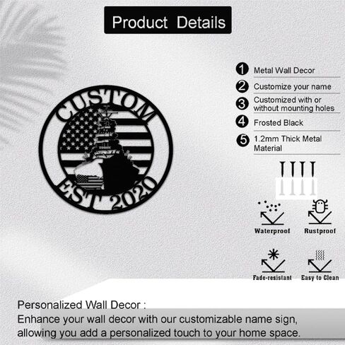Custom Battleship Metal Wall Art Personalized Cruiser Plaque Magnetic US Navy Wall Decor Military Home Décor Gift for Navy Veterans Patriotic Warship Wall Hanging (Style 2) in Saudi Arabia