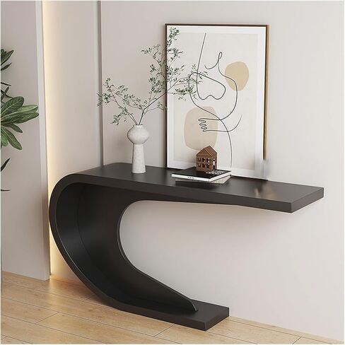 Modern Console Tables with Open Storage,Metal Lines Base Console Table,Long Sofa Table,Foyer Accent Table for Living Room, Hallway, Entrance(Black,140X75CM/55.1x29.5IN) in Saudi Arabia