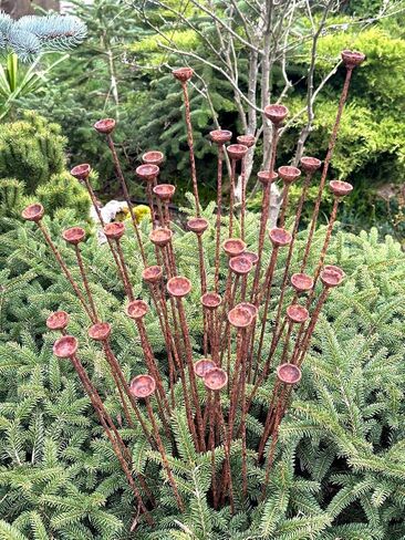 Rusty Tiny Flowers Set of 40, Metal Garden Stakes, Outdoor Rustic Decor, Handmade Yard Art, Weathered Flower Sculptures for Garden or Planter in Saudi Arabia