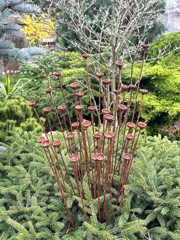 Rusty Tiny Flowers Set of 40, Metal Garden Stakes, Outdoor Rustic Decor, Handmade Yard Art, Weathered Flower Sculptures for Garden or Planter in Saudi Arabia