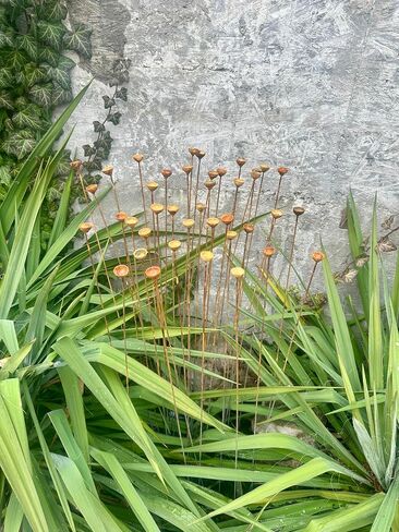 Rusty Tiny Flowers Set of 40, Metal Garden Stakes, Outdoor Rustic Decor, Handmade Yard Art, Weathered Flower Sculptures for Garden or Planter in Saudi Arabia