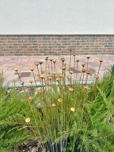 Rusty Tiny Flowers Set of 40, Metal Garden Stakes, Outdoor Rustic Decor, Handmade Yard Art, Weathered Flower Sculptures for Garden or Planter in Saudi Arabia