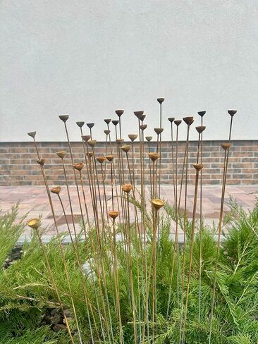 Rusty Tiny Flowers Set of 40, Metal Garden Stakes, Outdoor Rustic Decor, Handmade Yard Art, Weathered Flower Sculptures for Garden or Planter in Saudi Arabia