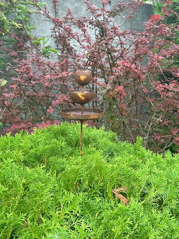 Metal Rain Catchers, Bee Cups outdoor garden decor, Bees Garden Decor, Butterfly feeder, Water station, Rusty flower garden stakes in Saudi Arabia