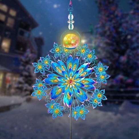 Kircust Solar Wind Spinner, Extra-Large Tulip Garden Windmill Spinners with LED Lighting Solar Powered Glass Ball, Kinetic Metal Sculpture for Outdoor Yard Lawn Patio Decorations in Saudi Arabia