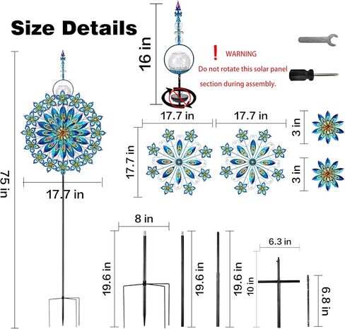 Kircust Solar Wind Spinner, Extra-Large Tulip Garden Windmill Spinners with LED Lighting Solar Powered Glass Ball, Kinetic Metal Sculpture for Outdoor Yard Lawn Patio Decorations in Saudi Arabia