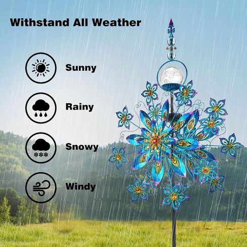 Kircust Solar Wind Spinner, Extra-Large Tulip Garden Windmill Spinners with LED Lighting Solar Powered Glass Ball, Kinetic Metal Sculpture for Outdoor Yard Lawn Patio Decorations in Saudi Arabia