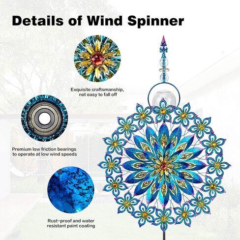 Kircust Solar Wind Spinner, Extra-Large Tulip Garden Windmill Spinners with LED Lighting Solar Powered Glass Ball, Kinetic Metal Sculpture for Outdoor Yard Lawn Patio Decorations in Saudi Arabia
